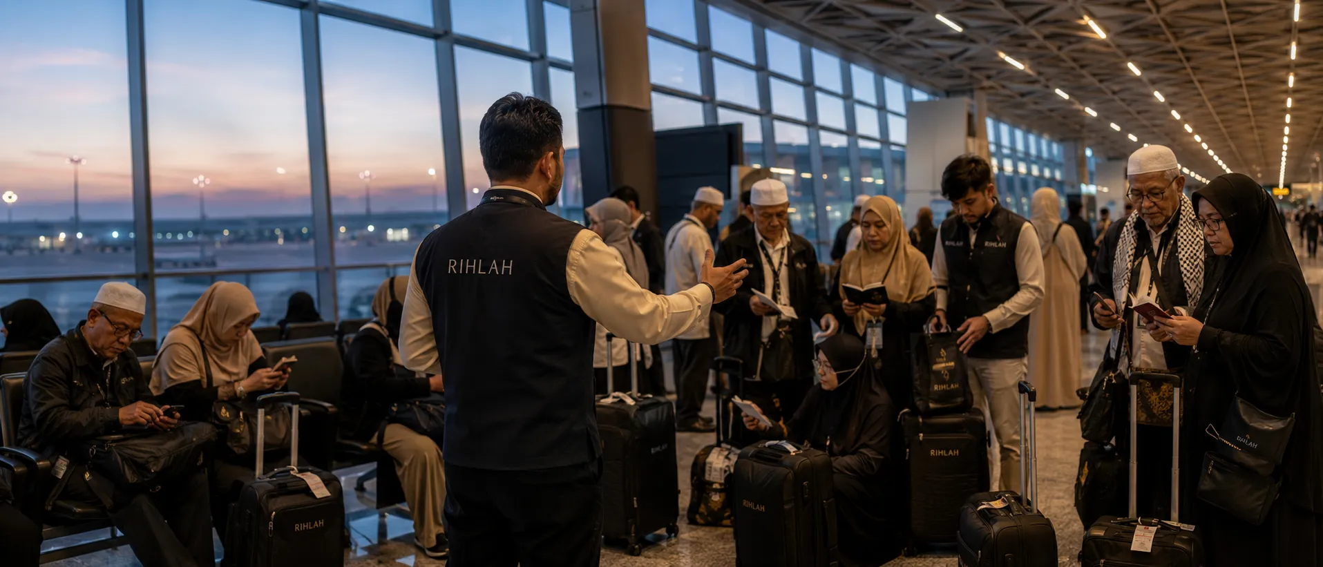 Rombongan keberangkatan di bandara saat subuh